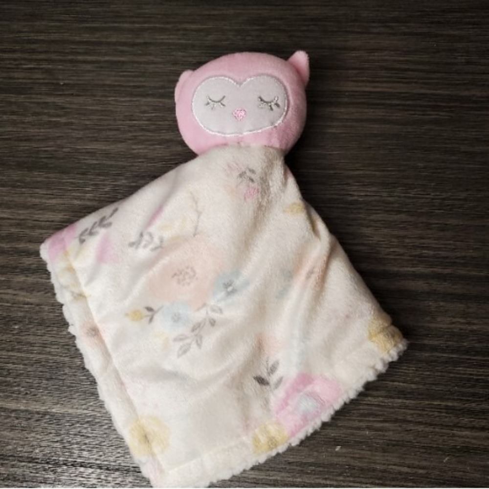 Cribmates Plush Pink Yellow Girls Owl Lovey Security Blanket Flowers Sherpa